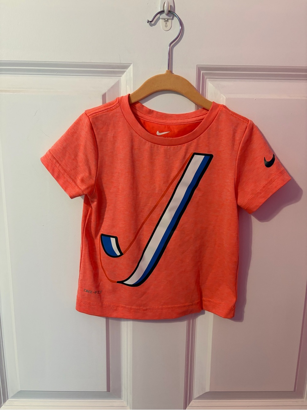 Nike Coral Short Sleeve Tee with Blue-Trim Swoosh